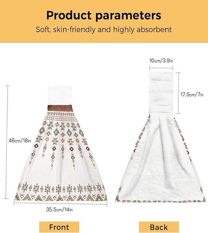 Alandar Home Kitchen Tie Towel Set of 2, Boho Tribal Totem Aztec Ethnic Stripe Absorbent Soft Hand Towels for Bathroom Hanging Towels, Vintage Brown Plank Fast Drying Cleaning Cloth with Loop