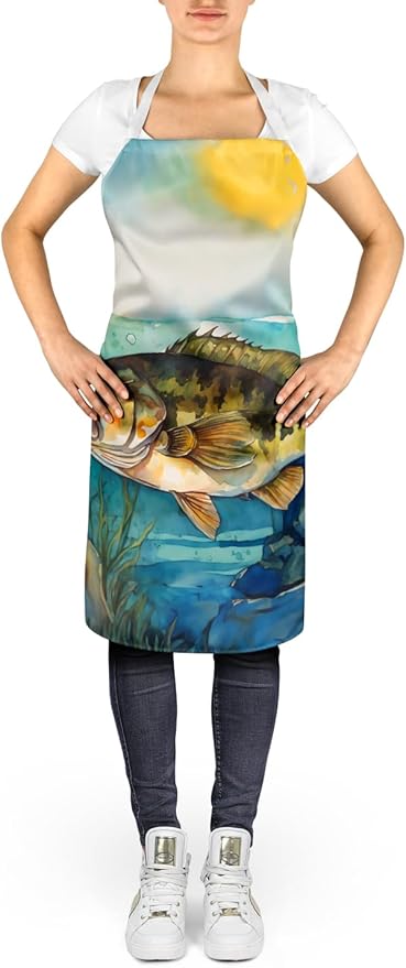 Caroline's Treasures Smallmouth Bass Apron Cooking Kitchen Server Baking Crafts Gardening for Adult Women Men, Unisex, Large, Multicolor