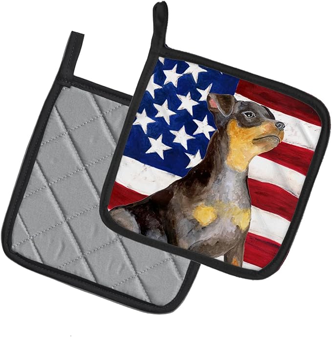 Caroline's Treasures BB9724PTHD Miniature Pinscher #2 Patriotic Pair of Pot Holders Kitchen Heat Resistant Pot Holders Sets Oven Hot Pads for Cooking Baking BBQ, 7 1/2 x 7 1/2