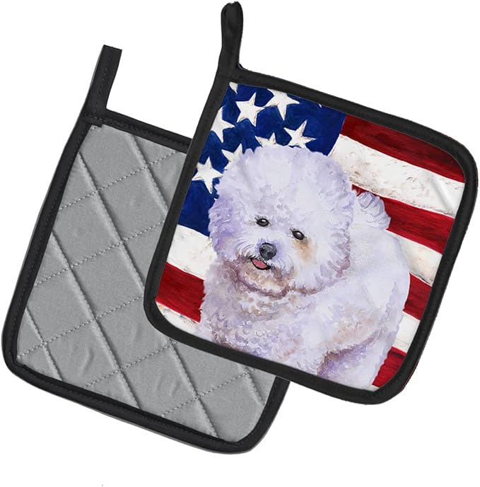 Caroline's Treasures BB9648PTHD Bichon Frise Patriotic Pair of Pot Holders Kitchen Heat Resistant Pot Holders Sets Oven Hot Pads for Cooking Baking BBQ, 7 1/2 x 7 1/2