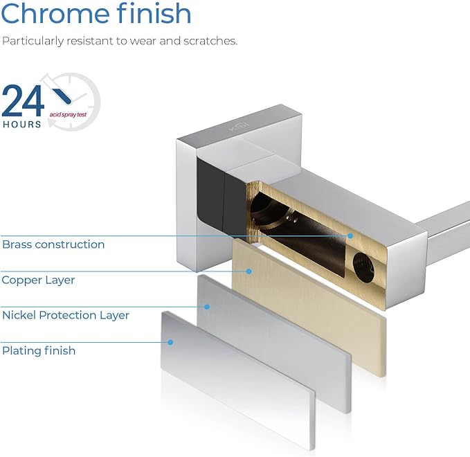 KIBI Cube 10 Inch Hand Towel Bar in Chrome Finish | Solid Brass, Wall Mounted, Rust-Resistant Finish Bathroom Towel Holder for Bathroom, Kitchen, Washroom | Modern & Durable Design (KBA1503CH)