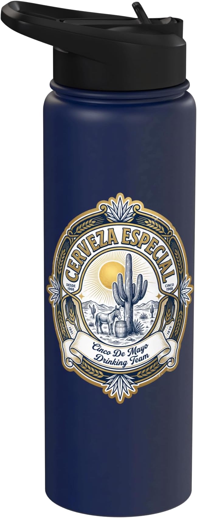 Beer Label Cerveza Cinco De Mayo Drinking Team Stainless Steel Insulated Water Bottle