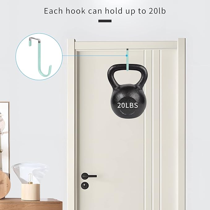 FYY Over the Door Hooks, 4 Pack Door Hangers Hooks with Rubber Prevent Scratches Heavy Duty Organizer Hooks for Living Room, Bathroom, Bedroom Hanging Clothes, Towels, Hats, Coats, Bags Green