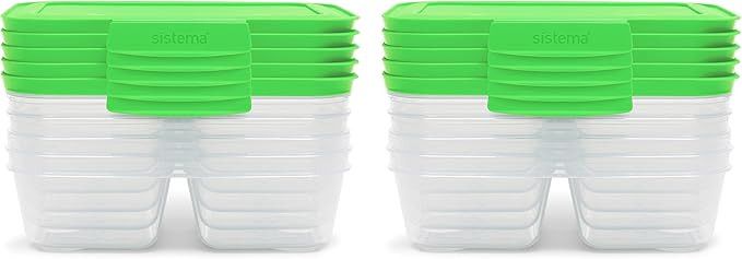Sistema Nest It Meal Prep Food Storage Containers with Lids, 10-Pack of 3.7-Cup Containers with 2 Divided Compartments, Airtight & Leak-Resistant, Dishwasher, Microwave, & Freezer-Safe, BPA-Free