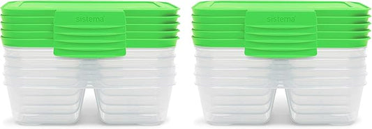 Sistema Nest It Meal Prep Food Storage Containers with Lids, 10-Pack of 3.7-Cup Containers with 2 Divided Compartments, Airtight & Leak-Resistant, Dishwasher, Microwave, & Freezer-Safe, BPA-Free