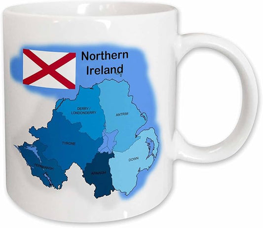 3dRose The flag and map of Northern Ireland with each county colored labeled 11oz Mug