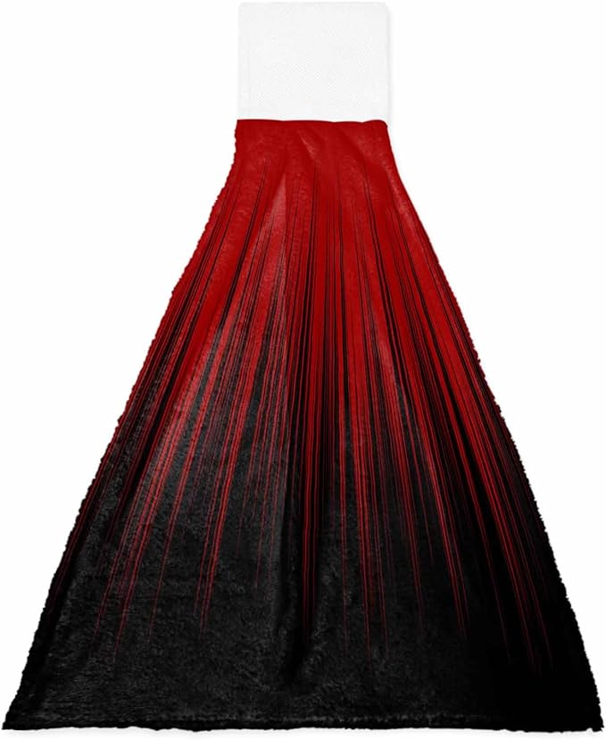 Alandar Home Kitchen Tie Towel Set of 1, Red and Black Striped Line Absorbent Soft Hand Towels for Bathroom Hanging Towels, Modern Abstract Gradient Fast Drying Cleaning Cloth with Loop