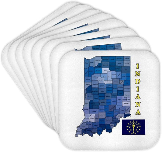 3dRose CST_185103_2 Flag and County Map the State of Indiana Counties Labeled, Colored Soft Coasters (Set of 8)