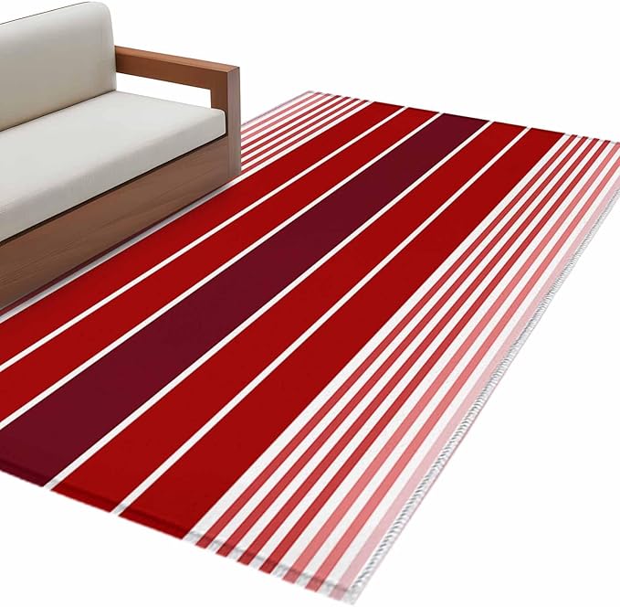 Area Rug 3x5ft, Abstract Gradient Red White Stripes Washable Rugs for Living Room Bedroom, Ombre Modern Art Soft Non-Slip Area Rugs Rectangle Floor Carpet for Dining Room