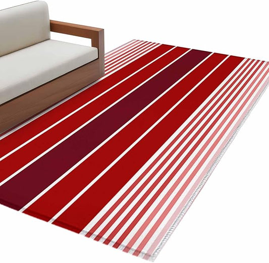 Area Rug 3x5ft, Abstract Gradient Red White Stripes Washable Rugs for Living Room Bedroom, Ombre Modern Art Soft Non-Slip Area Rugs Rectangle Floor Carpet for Dining Room