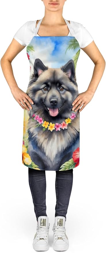 Caroline's Treasures Keeshond Luau Apron Cooking Kitchen Server Baking Crafts Gardening for Adult Women Men, Unisex, Large, Multicolor