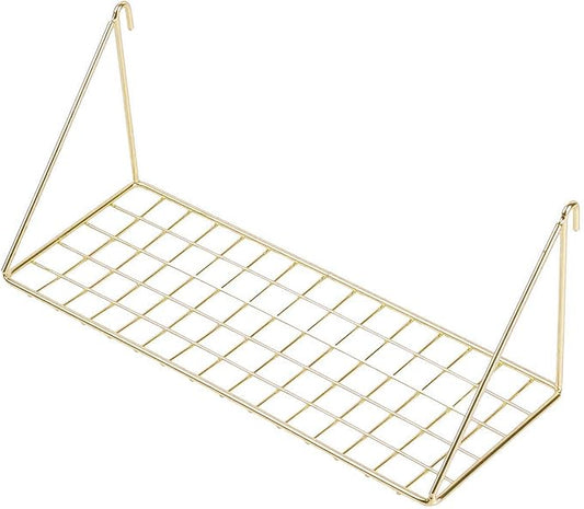 Straight Flat Display Shelf for Wall Grid Panel, Wire Hanging Organizer Rack Bin Storage Mountable, 11.8" Width x 4.3" Depth, Gold