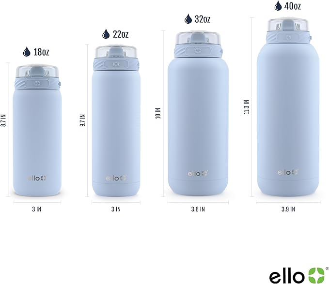 Ello Cooper 32oz Stainless Steel Water Bottle with Straw and Carry Handle, Double Walled and Vacuum Insulated Metal, Leak Proof Locking Lid with Soft Silicone Spout, Reusbale, BPA Free, Halogen Blue
