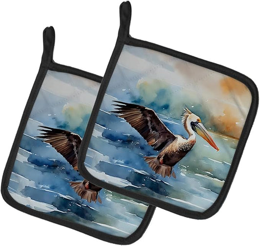 Caroline's Treasures Pelican Pair of Pot Holders Kitchen Heat Resistant Pot Holders Sets Oven Hot Pads for Cooking Baking BBQ, 7 1/2 x 7 1/2