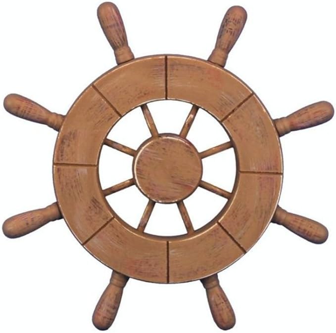 Hampton Nautical Wheel-9-107 Rustic Wood Finish Decorative Ship Wheel, 9"