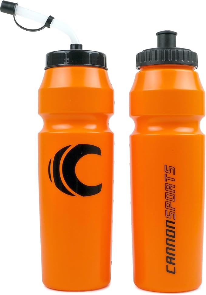 Cannon Sports 1 Liter Sports Water Bottle, BPA-Free, 34 Oz Capacity, Large Mouth, 2 lids (Straw and Squeeze), Great For Helmet Sports Such As Hockey, Lacrosse, Football, Boxing (Orange)