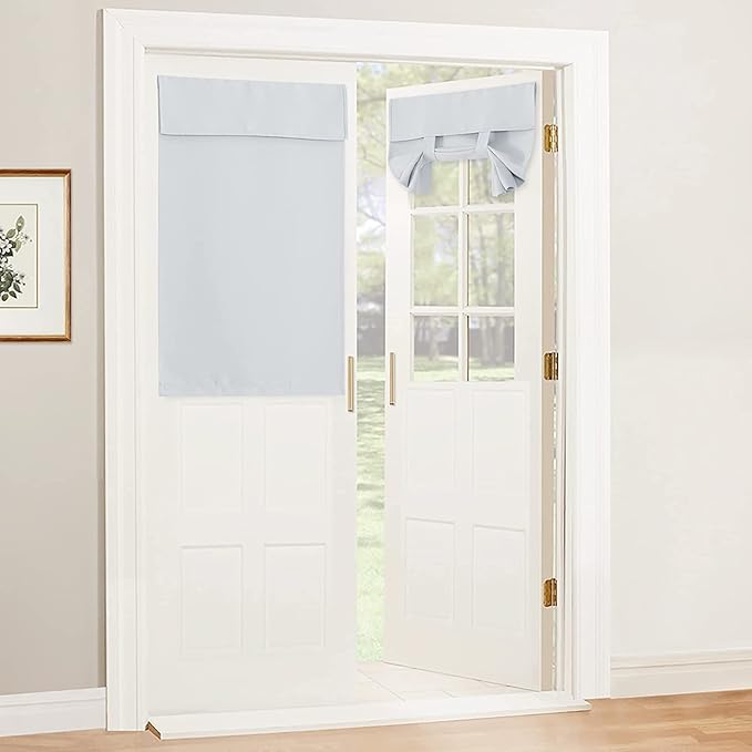 RYB HOME Blackout Door Curtain - Privacy Thermal Insulated Front/Tricia/Patio French Door Window Curtains Sidelight Curtain Tie up Shade, W34 x L40 inch, 1 Panel, Greyish White