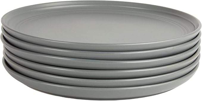 Double Line 10.5" Dinner Plate, Set of 6, Matte Gray