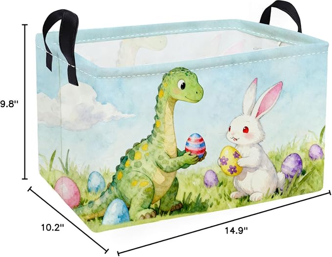 Essme Rectangular Easter Dinosaur Baskets,Kids Storage Box,Cute Basket for Kids with Handles for Room Decor, Book Bins,Shelf Basket.(Dinosaur)