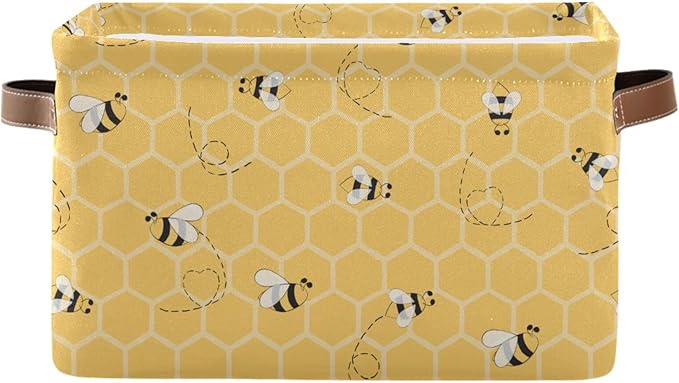 Rectangular Storage Bin Bee Yellow Airy Print Storage Baskets with Handles Toy Bins Shelf Basket for Nursery Room Kids Toy Pets Closet