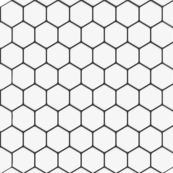 DÉCOR WOW Peel & Stick Backsplash for Kitchen & Bathroom, (8) 12x12-inch Sheets Covers 8 Sq. Ft, White Hexagon