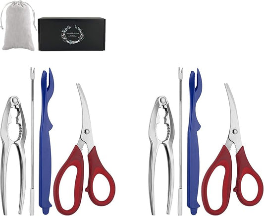 Seafood Tools Set Includes 2 Crab Crackers 2 Seafood Fork 2 Lobster Crackers 2 Seafood Scissors -Nutcracker Set（9 Piece ）