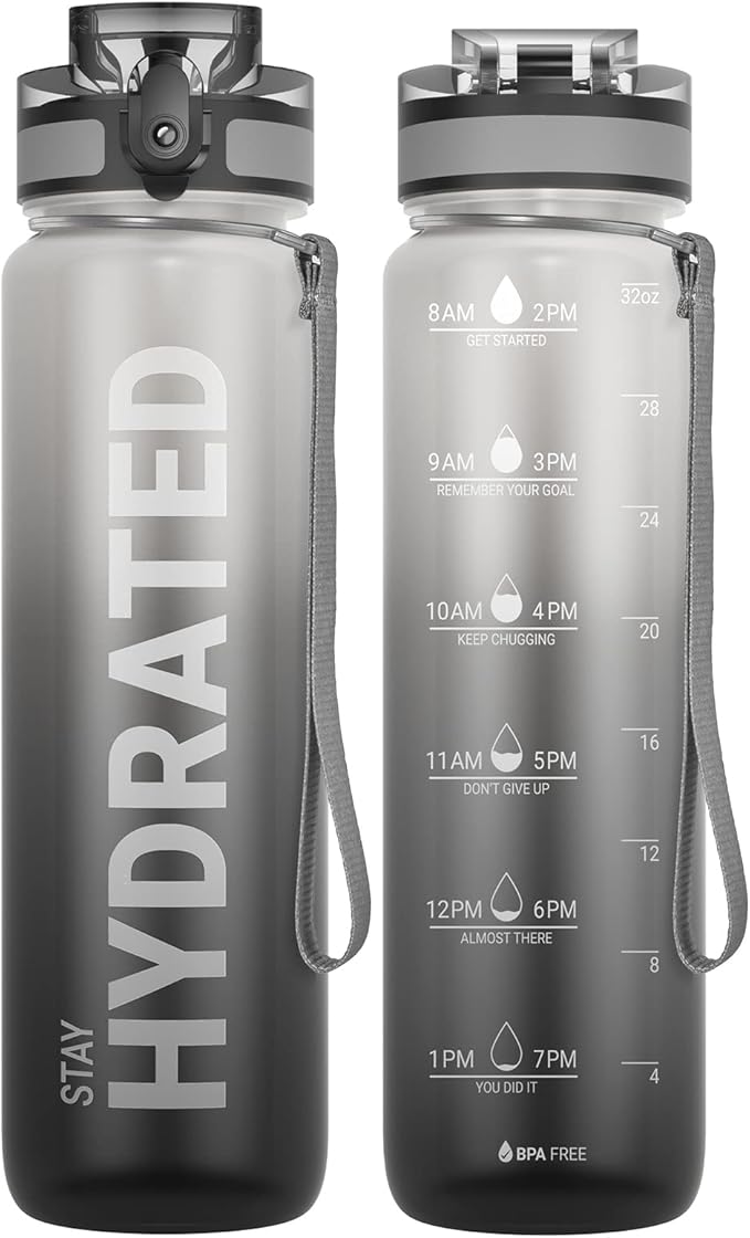 Sahara Sailor Water Bottle 32oz, Durable and Leakproof Water Bottles Motivational with Time Marker, Tritan, BPA Free, Wide Mouth with Easy Clean Brush for Gym, Travel, Home, School, Office (1 Bottle)