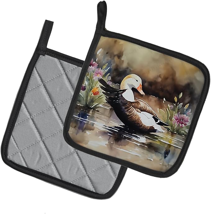 Caroline's Treasures Common Eider Duck Pair of Pot Holders Kitchen Heat Resistant Pot Holders Sets Oven Hot Pads for Cooking Baking BBQ, 7 1/2 x 7 1/2