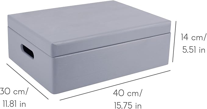 Creative Deco XL Gray Wooden Box Storage with Hinged Lid | 15.8x11.8x5.5in (+-0.5) | Keepsake with Handles | Gift Box for Tool Dog Toy Kitchen Storage | Wood Chest Trunk