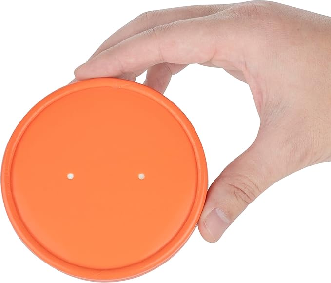 Restaurantware-LIDS ONLY: Bio Tek Lids For 8/12 Ounce Soup Containers, 200 Vented Lids For Paper Soup Containers - Soup Cups Sold Separately, Microwavable, Orange Paper Lids, Hot And Cold Foods