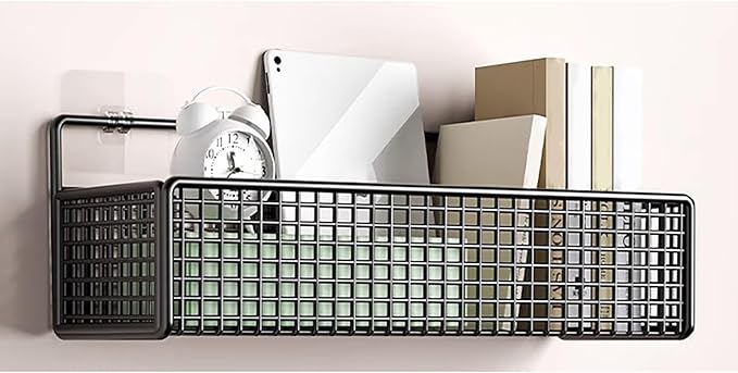 Hanging Wall Basket, Wall Storage Basket for Organizing No Drilling Carbon Steel for Bathroom Living Room Bedroom Kitchen 10.6x5.9x3.5in Black