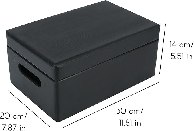 Creative Deco Large Black Wooden Box Storage with Hinged Lid | 11.8x7.87x5.51in (+-0.5) | Keepsake with Handles | Gift Box for Tool Dog Toy Shoes Kitchen Storage | Wood Keepsake Chest Trunk