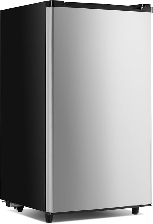 NEWBULIG Mini Fridge with Freezer 3.2 Cu.Ft Small Refrigerator for Office, Dorm, Small Fridge with Adjustable Thermostat, Energy Saving, Singel Door, Sliver