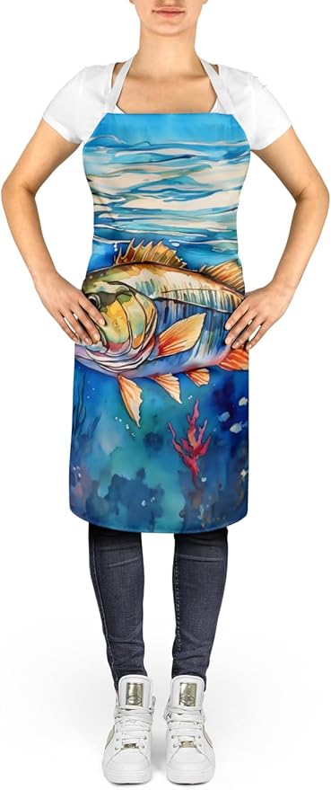 Caroline's Treasures Striped Bass Apron Cooking Kitchen Server Baking Crafts Gardening for Adult Women Men, Unisex, Large, Multicolor