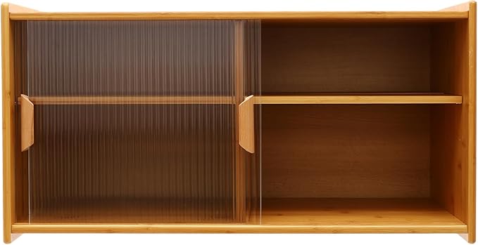 Countertop Kitchen Pantry Cabinet,Bamboo Wall Sideboard with Sliding Glass Doors,Pantry Cabinet for Kitchen, Living Room,Dinning,Bedroom,Log Color,30.3" W