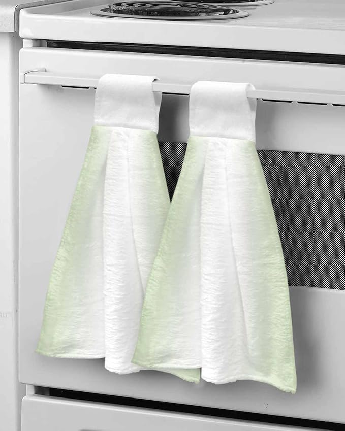 Alandar Home Kitchen Tie Towel Set of 2, Light Green White Ombre Minimalist Absorbent Soft Hand Towels for Bathroom Hanging Towels, Modern Ombre Art Fast Drying Cleaning Cloth with Loop