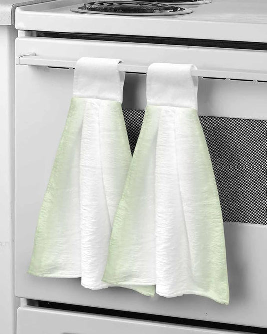 Alandar Home Kitchen Tie Towel Set of 2, Light Green White Ombre Minimalist Absorbent Soft Hand Towels for Bathroom Hanging Towels, Modern Ombre Art Fast Drying Cleaning Cloth with Loop