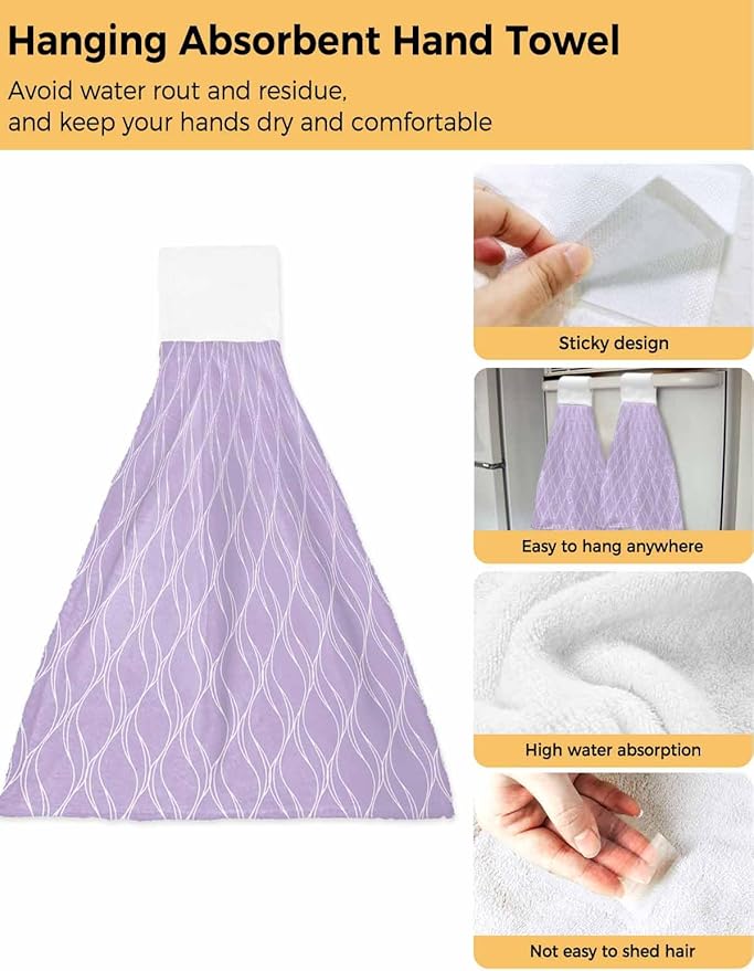 Alandar Home Kitchen Tie Towel Set of 1, Purple Stripes Waves Absorbent Soft Hand Towels for Bathroom Hanging Towels, Abstract Minimalist Art Fast Drying Cleaning Cloth with Loop