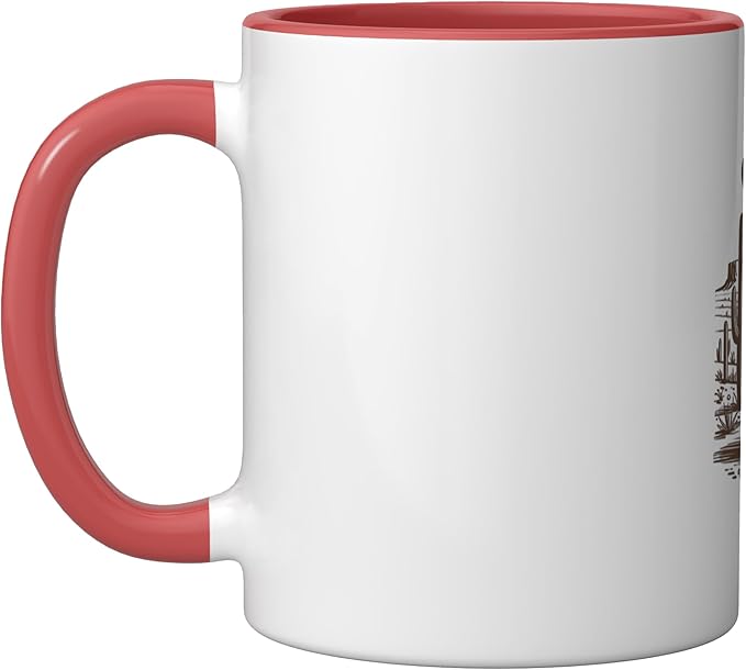 Retro Cowboy Cat UFO Desert Western Feline Art Ceramic Mug, Red/White