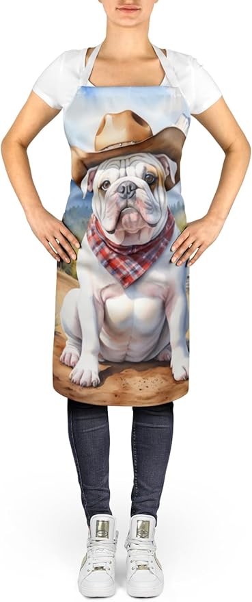 Caroline's Treasures English Bulldog Cowboy Welcome Apron Cooking Kitchen Server Baking Crafts Gardening for Adult Women Men, Unisex, Large, Multicolor