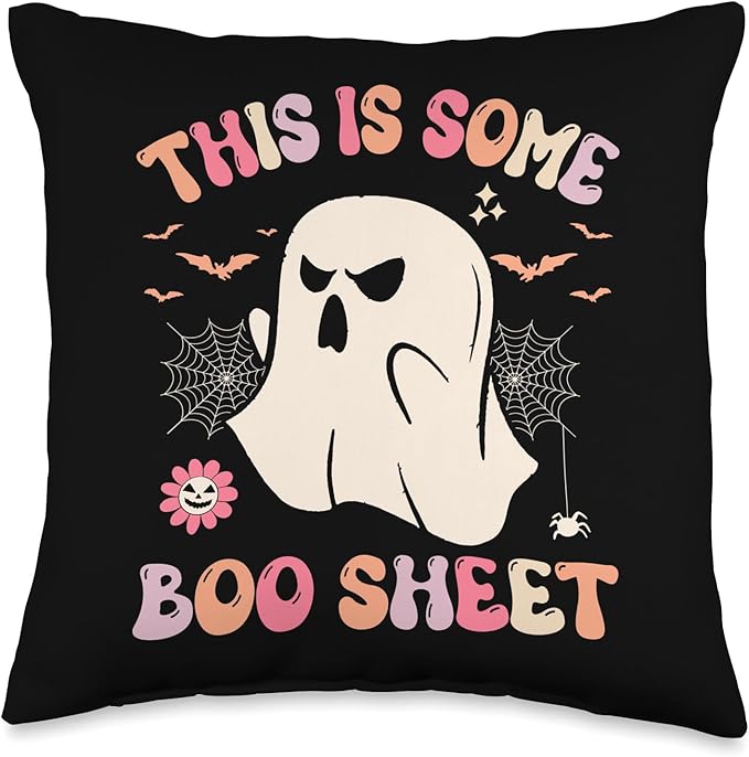 This is Some Boo Sheet Ghost Halloween Costume Groovy Halloween Ghost Costume This is Some Boo Sheet Throw Pillow, 16x16, Multicolor