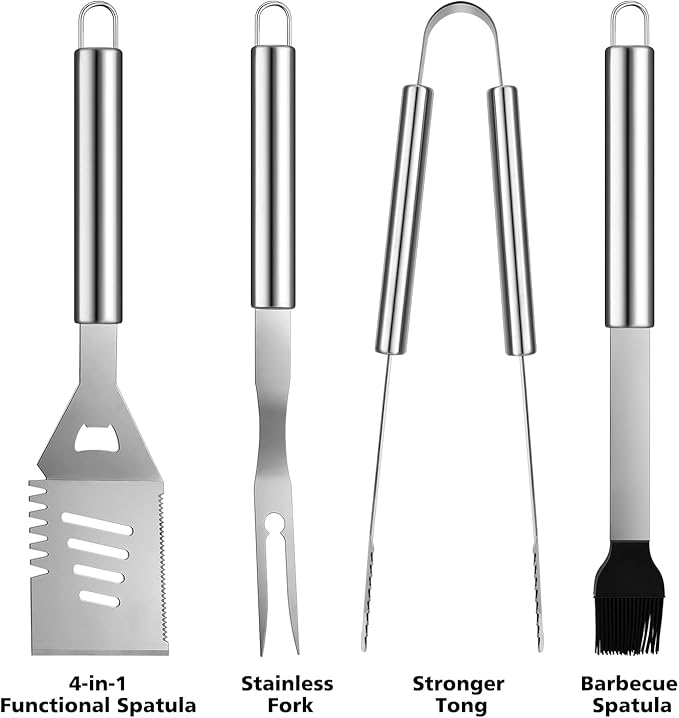 27 Pcs Grill Utensils Set for Outdoor Grill – Stainless Steel BBQ Tools Grilling Tools Set, Organized in Case with Thermometer, Injector & More – Complete Kit for Cooking, Camping & Backyard Barbeque