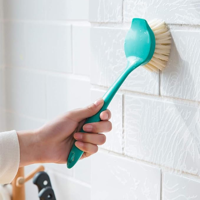 Kitchen Scrub Brush Sink Bathroom Brushes with Scraper Tip Comfortable Grip Odourless Bristles for Pot Pan Cast Iron Skillet Dishes Cleaning,Soft and Scratch Free. 2-Pack