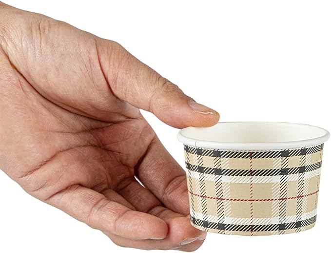 Coppetta 3-Ounce Dessert Cups, 200 Disposable Ice Cream Cups - Lids Sold Separately, Sturdy, Plaid Paper FroYo Bowls, For Hot And Cold Foods, Perfect For Gelato Or Mousse - Restaurantware