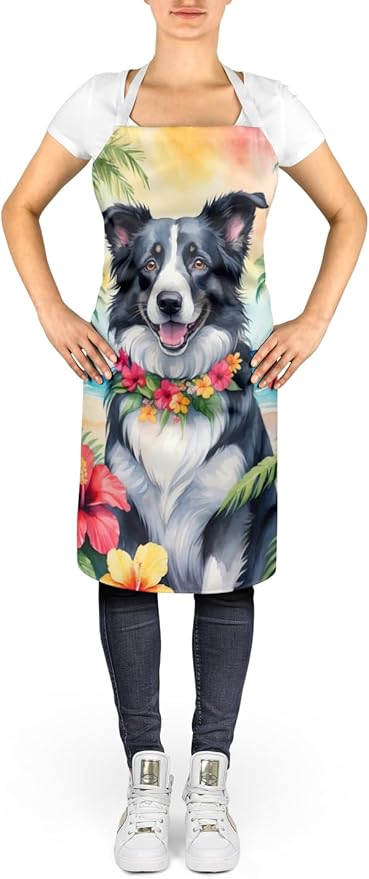 Caroline's Treasures Border Collie Luau Apron Cooking Kitchen Server Baking Crafts Gardening for Adult Women Men, Unisex, Large, Multicolor