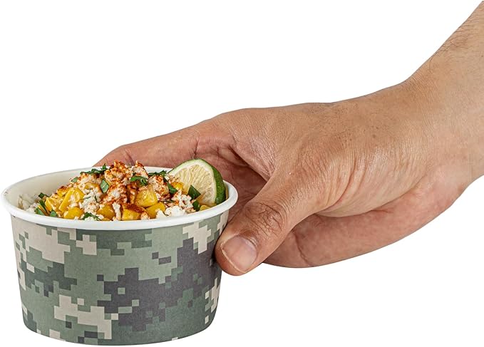 Coppetta 8 Ounce Dessert Cups, 80 Disposable Ice Cream Cups - Lids Sold Separately, Sturdy, Camouflage Paper FroYo Bowls, For Hot And Cold Foods, Perfect For Gelato Or Mousse - Restaurantware