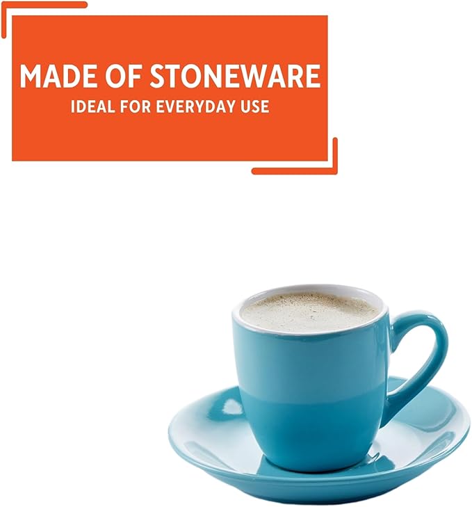IMUSA USA 8pc 3oz Blue and White Espresso Cups & Saucers Set w/Storing Rack, 8pc, Teal