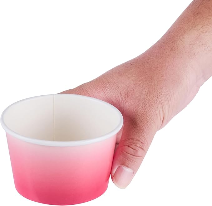 Restaurantware Paper Cups 200 Count 8 Ounce Square Disposable Ice Cream Containers, Leak-Resistant Paper Dessert To Go Cups, Hot And Cold Food, Durable Pink And White Ombre Design