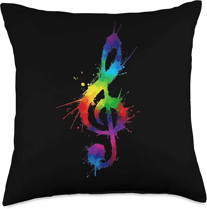 Rainbow Sheet Music Lover Colourful Treble Clef Throw Pillow
