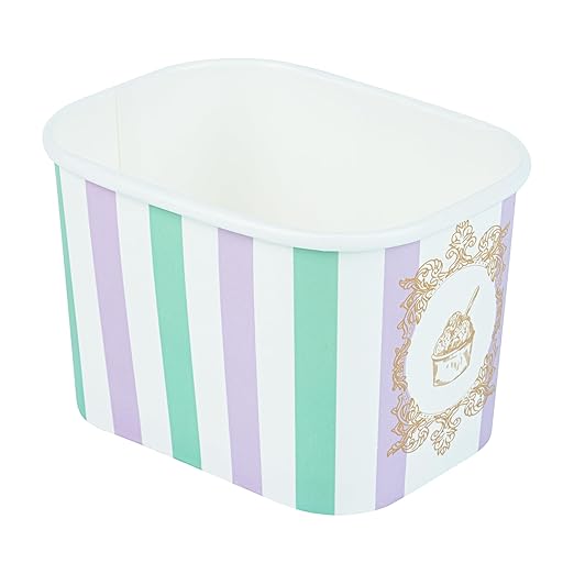 Coppetta 12 Ounce Dessert Cups, 50 Greaseproof Ice Cream Cups - Lids Sold Separately, For Hot And Cold Foods, Purple And Blue Stripe Paper Yogurt Bowls, Disposable, Sturdy - Restaurantware